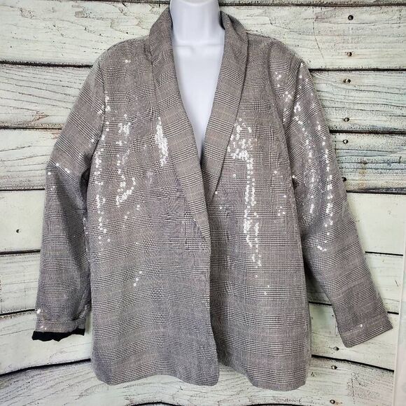 Maurices Women’s Plus 2X Sequin Plaid Open Front Blazer Jacket - Picture 2 of 8